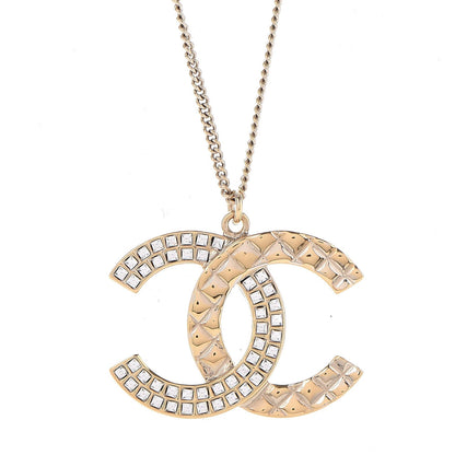Chanel Baguette Crystal Quilted CC Pendant Necklace Gold 3 of 6