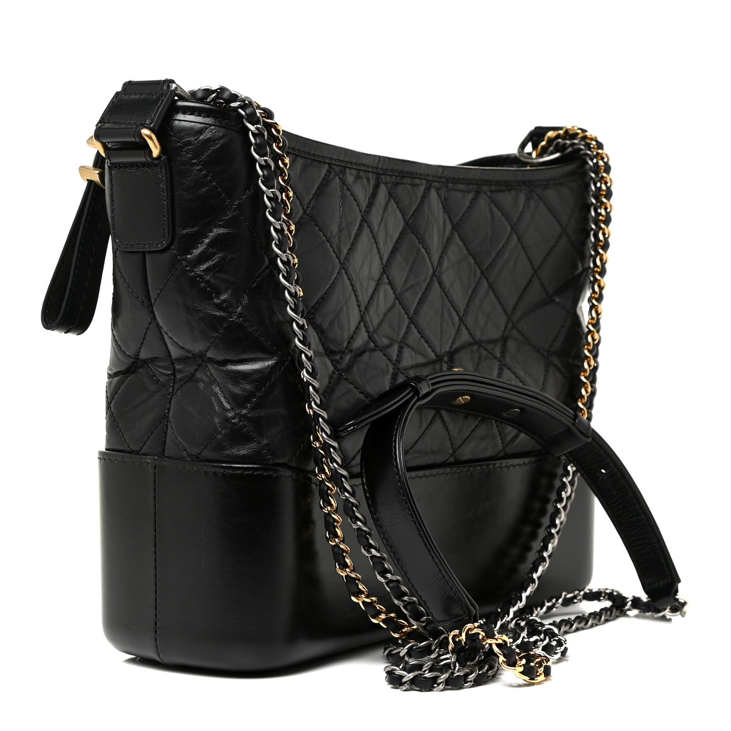 Aged Calfskin Quilted Medium Gabrielle Hobo Black