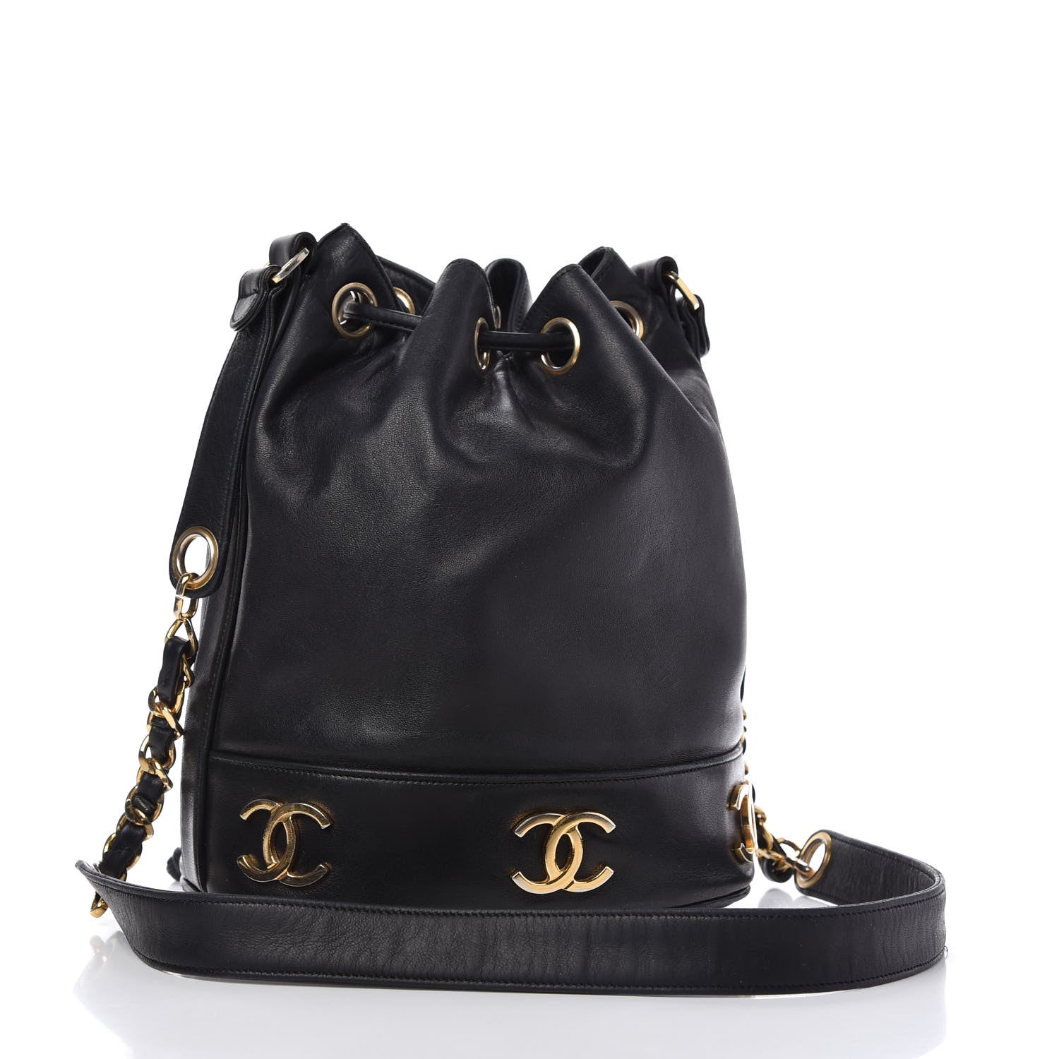 Chanel Lambskin Drawstring Bucket Bag Black 3 of 10