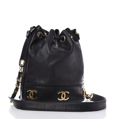 Chanel Lambskin Drawstring Bucket Bag Black 3 of 10