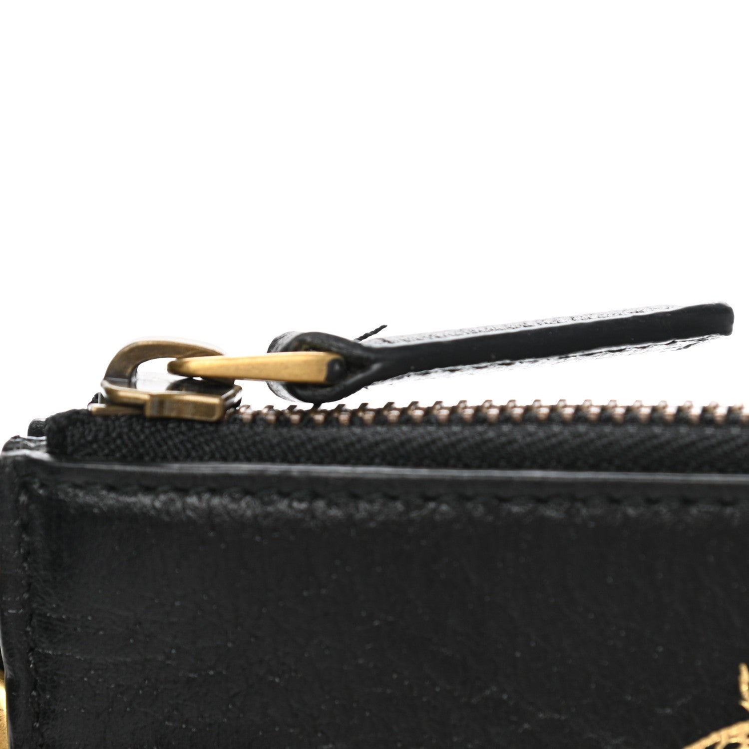Gucci Dollar Calfskin Boar Effect Bee Star Zip Wristlet Pouch Black 9 of 9
