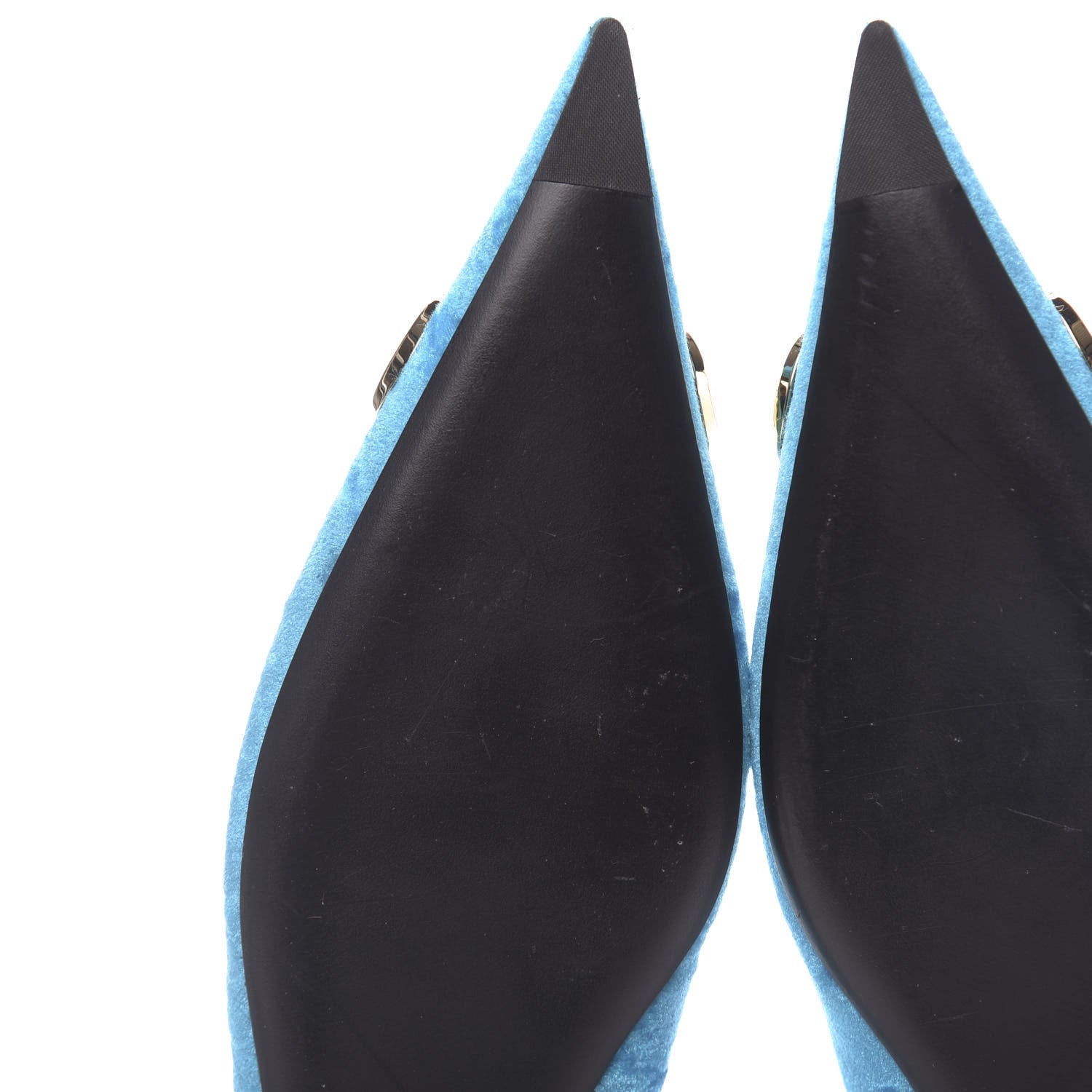 Balenciaga Crushed Velvet BB Knife Pointy Toe Slingback Flats 36.5 Turquoise 9 of 10