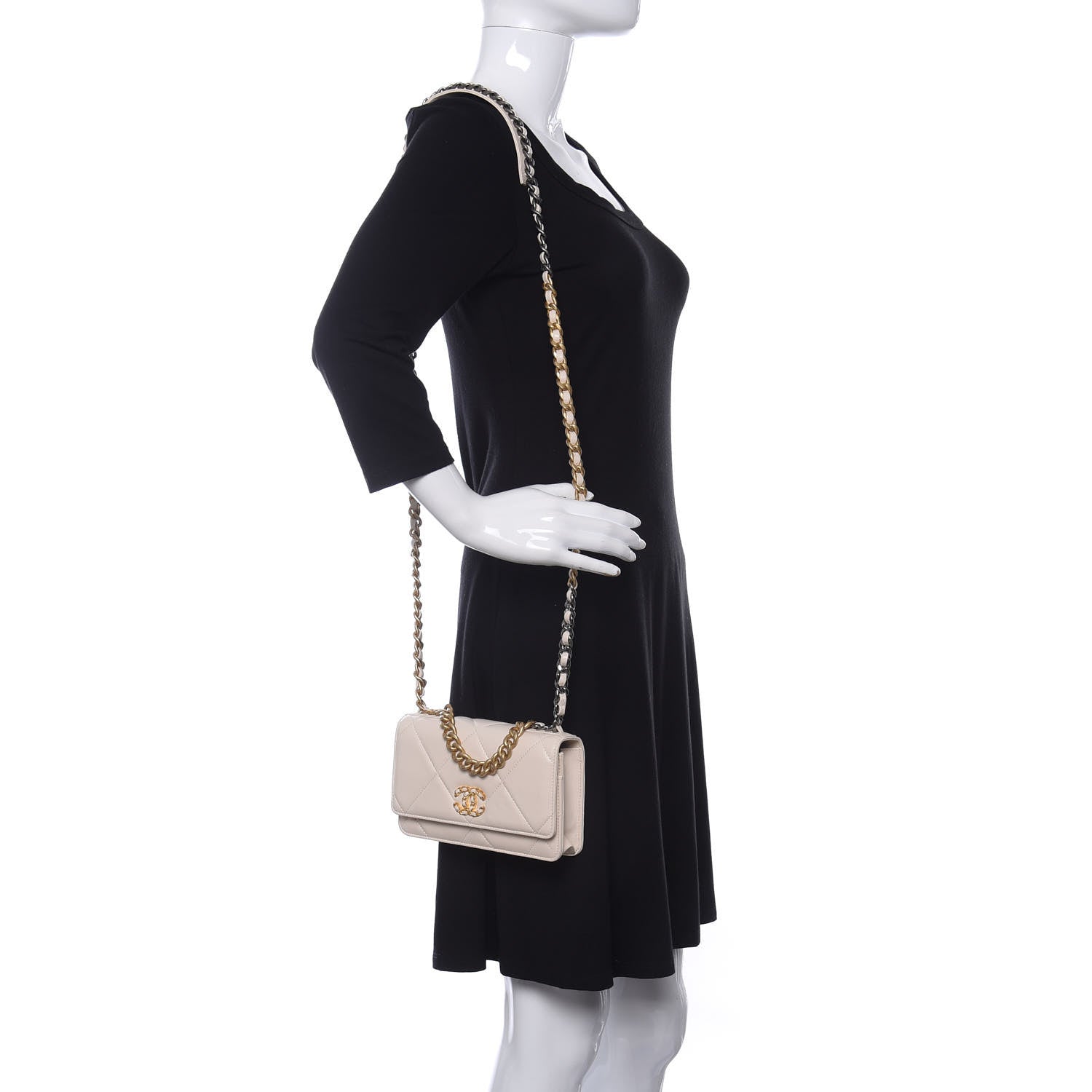 Chanel Goatskin Quilted Chanel 19 Wallet On Chain WOC Light Beige 2 of 12