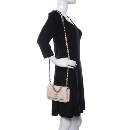 Chanel Goatskin Quilted Chanel 19 Wallet On Chain WOC Light Beige 2 of 12