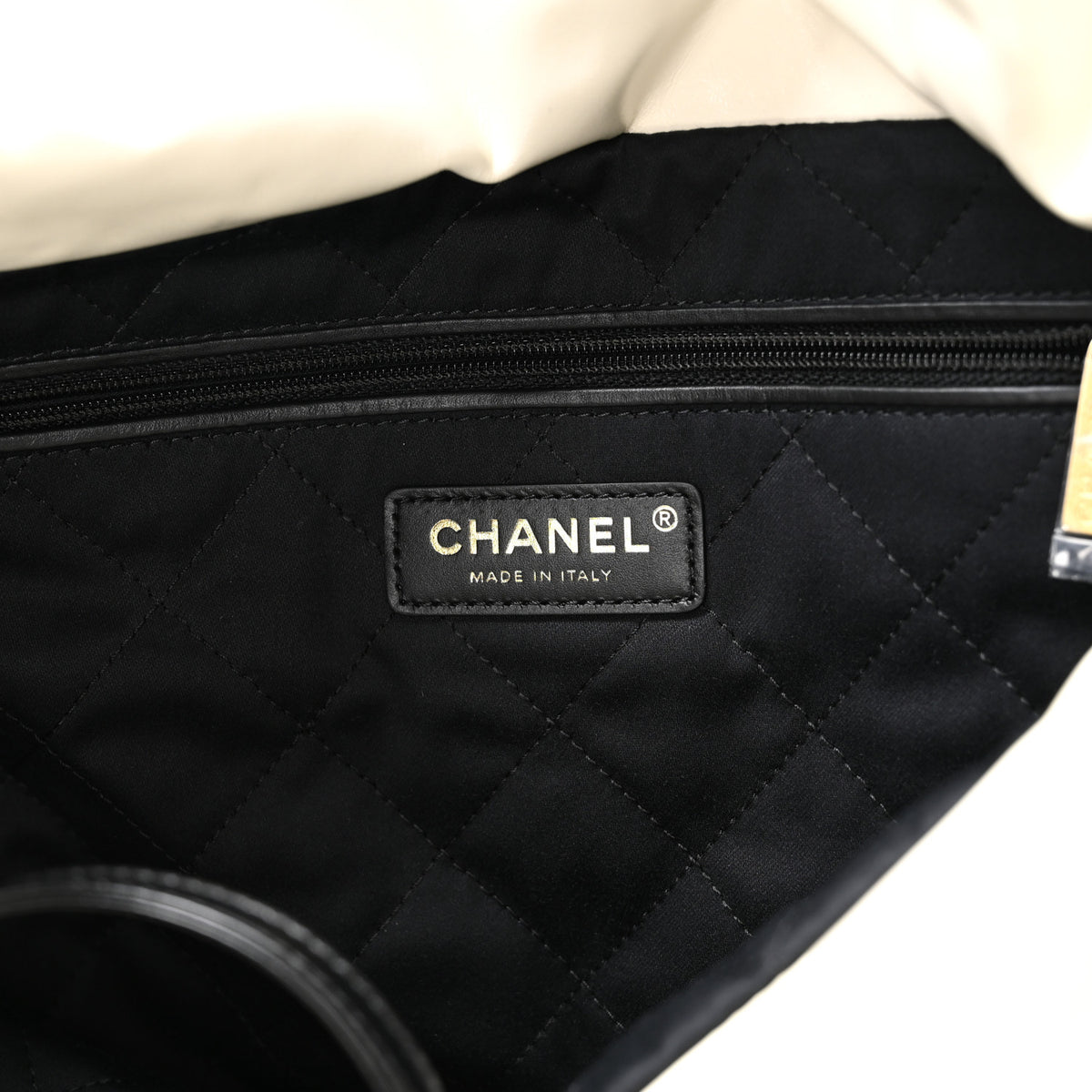 Shiny Calfskin Striped Small Chanel 22 Black White