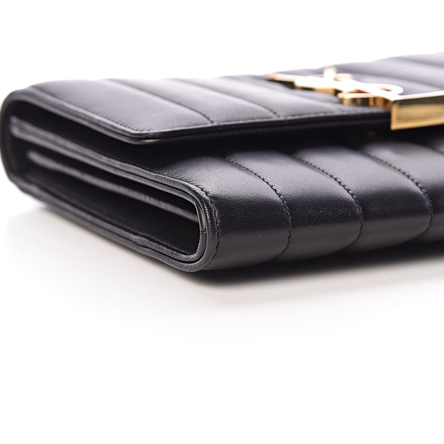 Lambskin Matelasse Monogram Vicky Chain Wallet Black