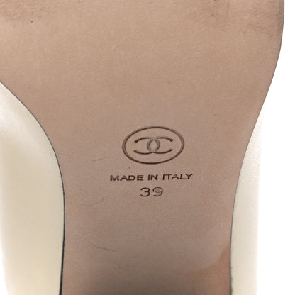 Chanel Lambskin Grosgrain Pearl Cap Toe CC Pumps 39 Ivory Black 7 of 13