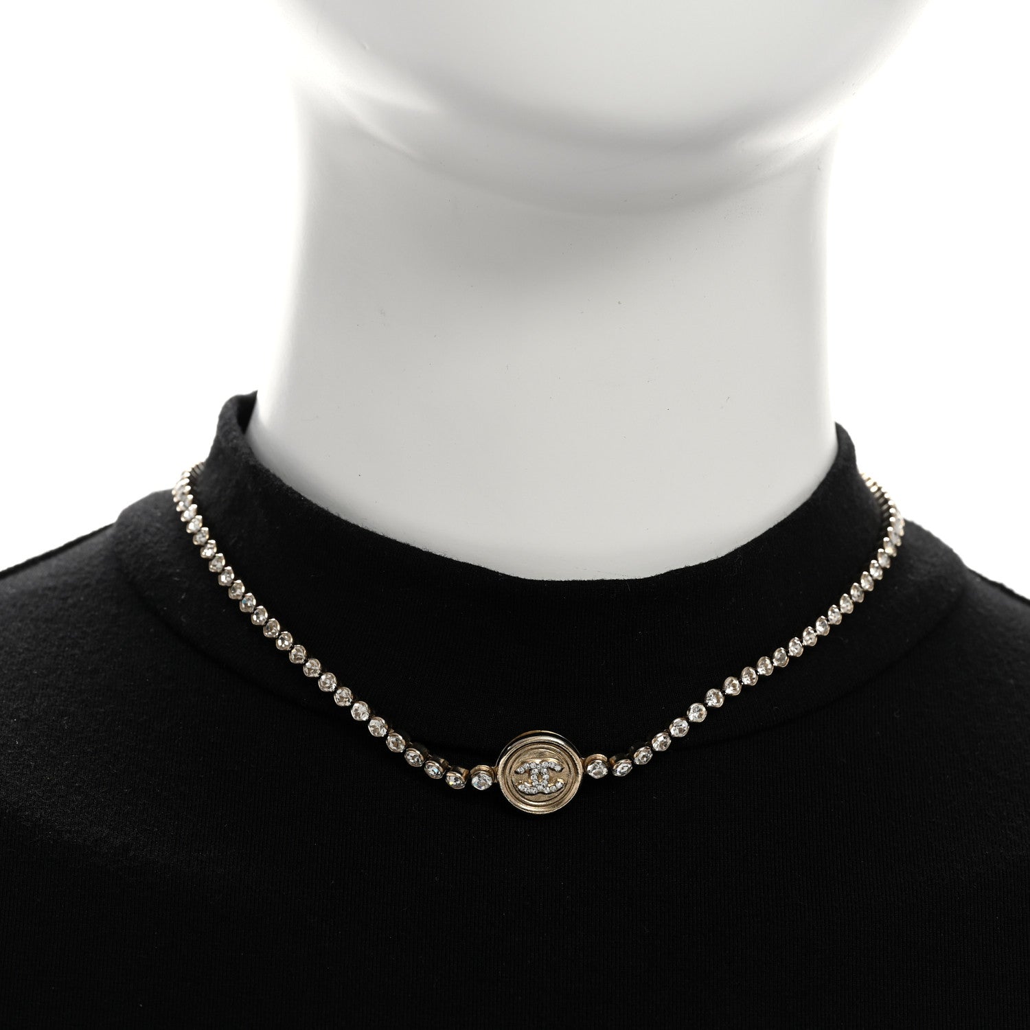 Chanel Crystal CC Chain Short Necklace Gold 2 of 6