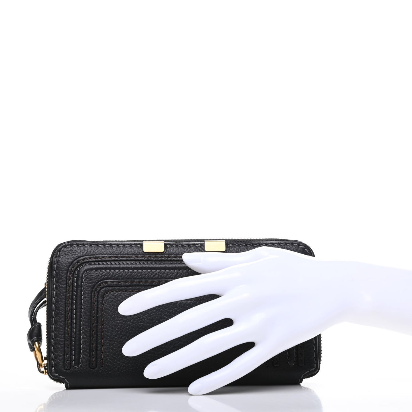 Grained Calfskin Marcie Long Zip Around Wallet Black