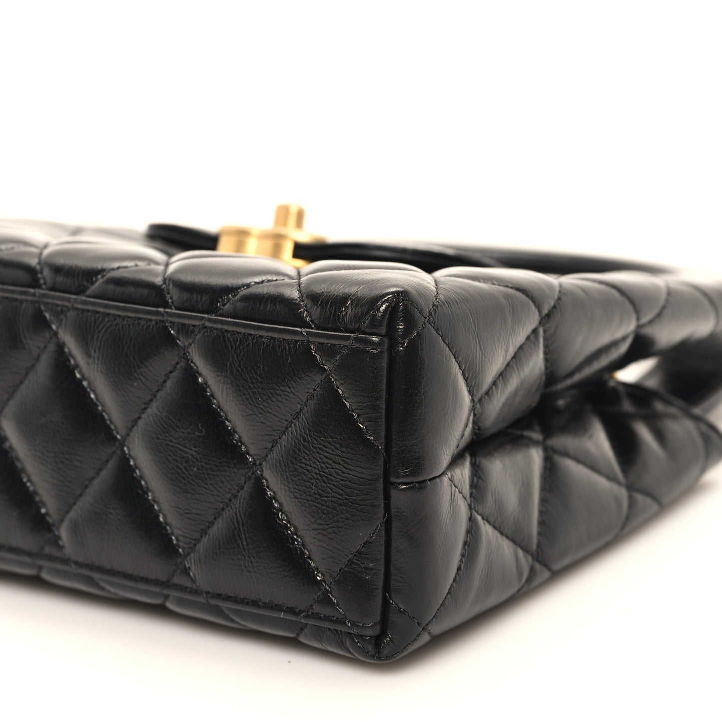 Shiny Aged Calfskin Quilted Nano Kelly Shopper Black