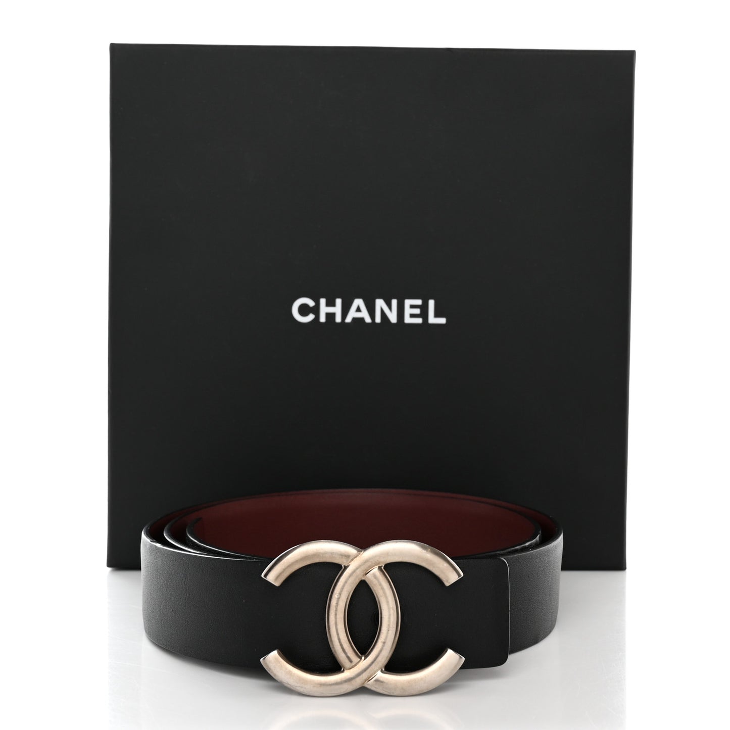 Calfskin CC Reversible Belt 75 30 Black Burgundy