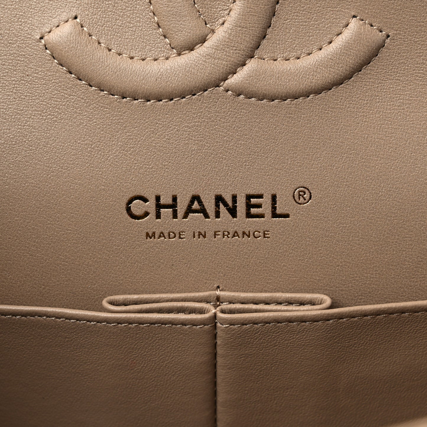 Iridescent Caviar Quilted Medium Double Flap Dark Beige