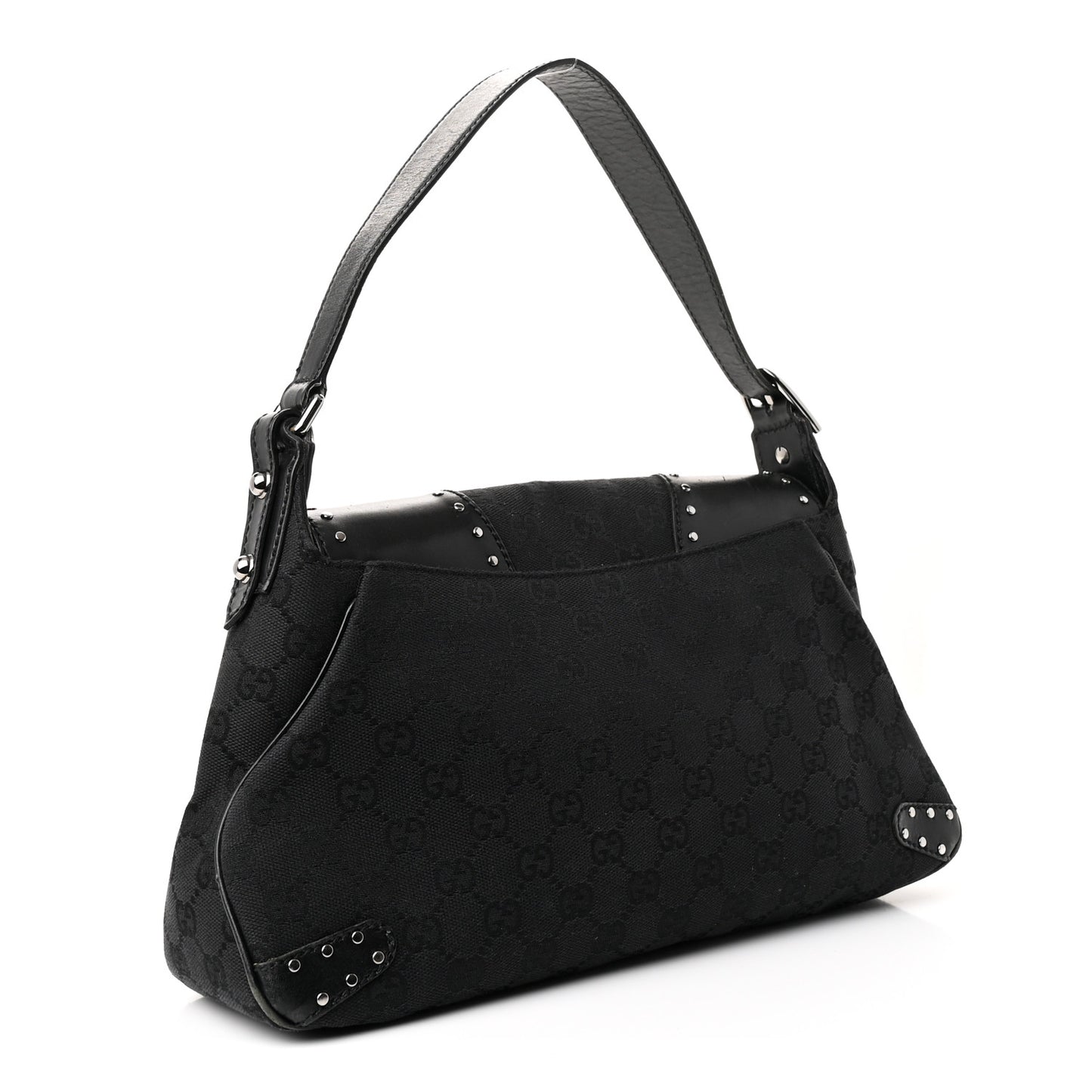 Monogram Horsebit Chain Studded Flap Shoulder Bag Black