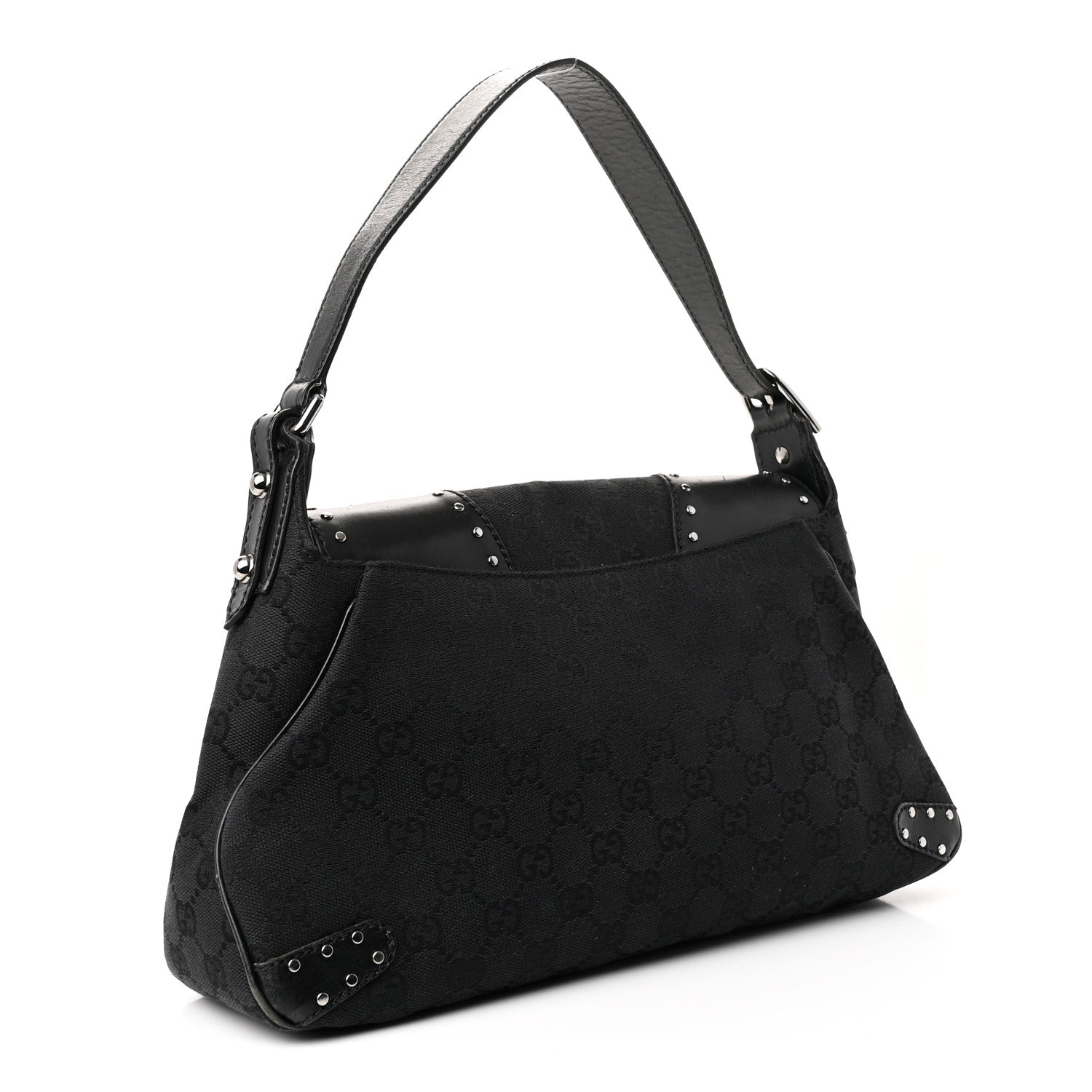 Gucci Monogram Horsebit Chain Studded Flap Shoulder Bag Black 3 of 13