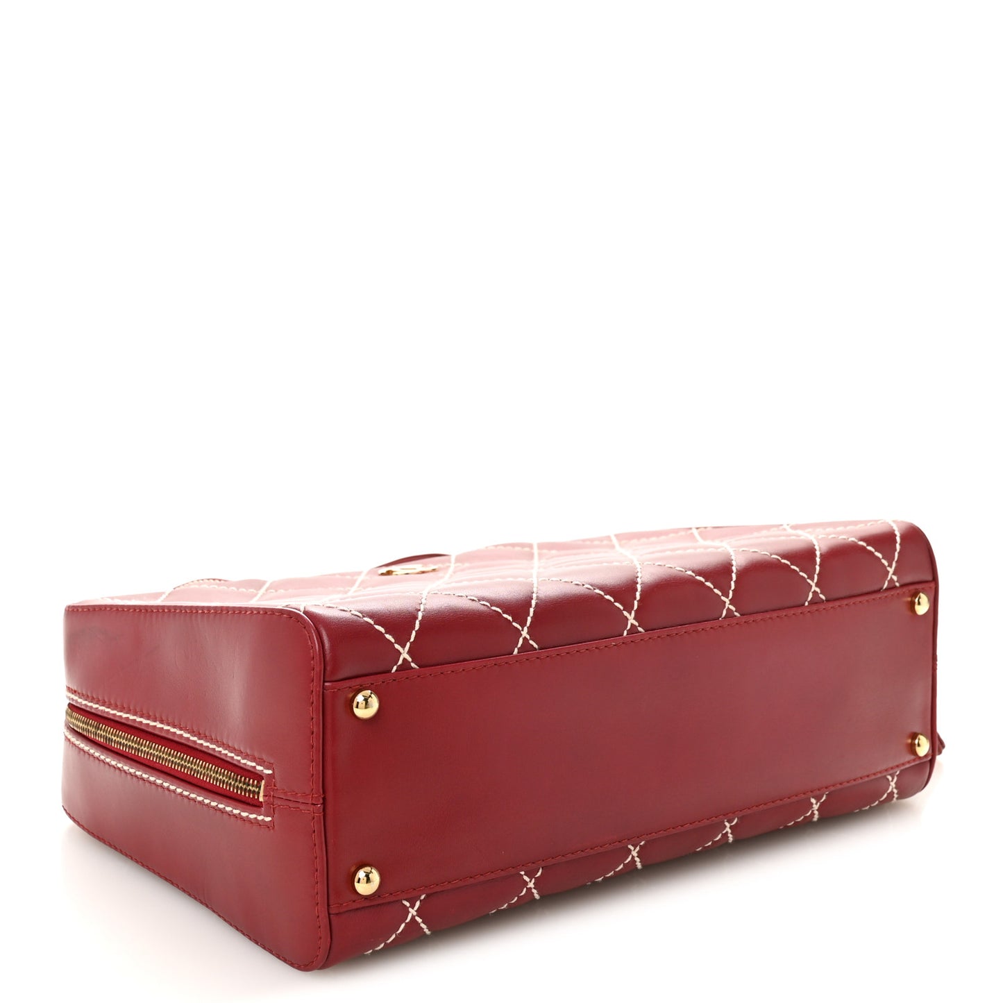 Calfskin Contrast Stitch Surpique Bowler Red