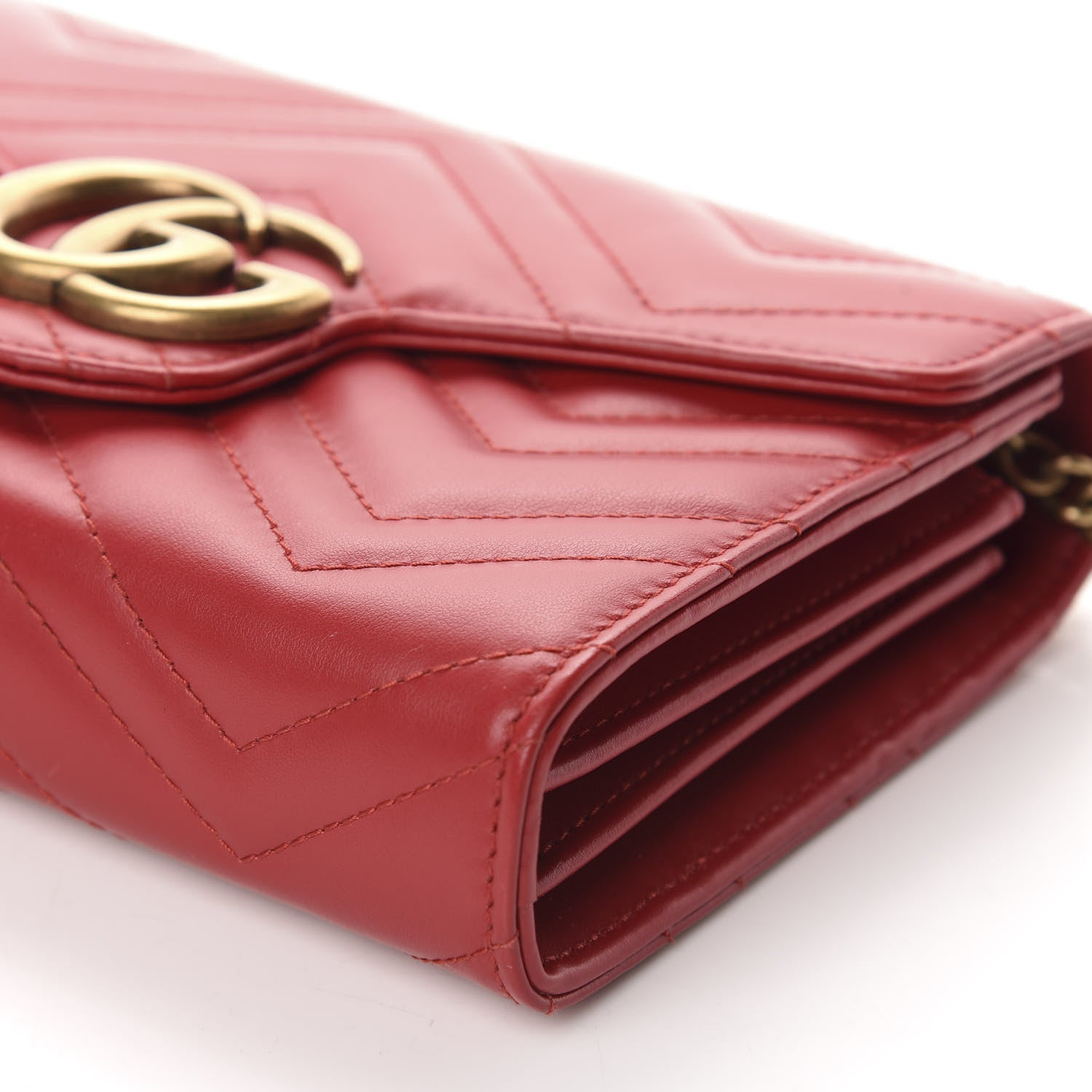 Gucci Calfskin Matelasse GG Marmont Chain Wallet Hibiscus Red 7 of 10