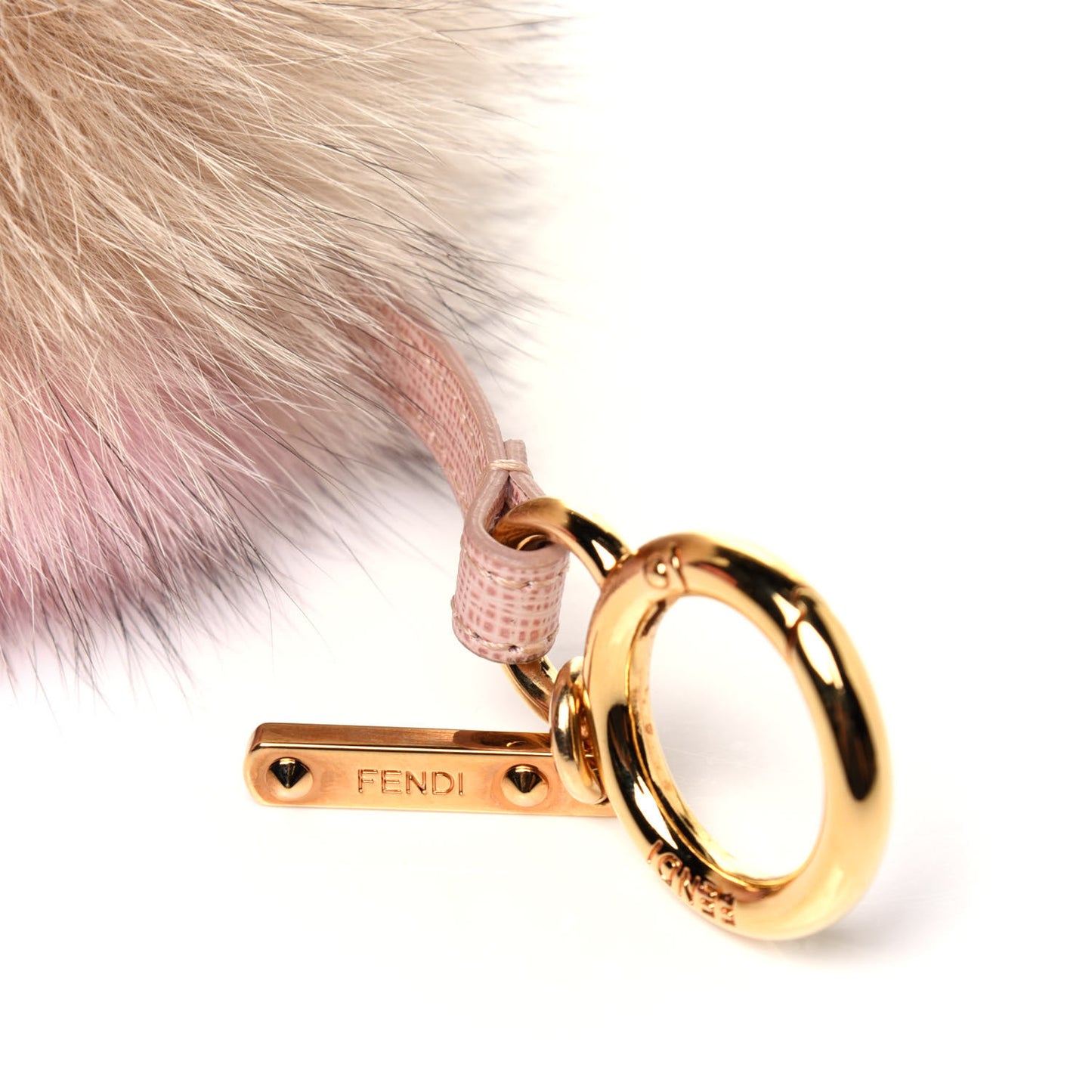 Fox Fur Vitello Elite Bi-Color Pom Pom Bag Charm Rosa Cammello Cipria