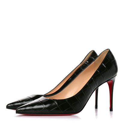 Christian Louboutin Calfskin Crocodile Embossed Kate 85 Pumps 37 Forest Night 3 of 10