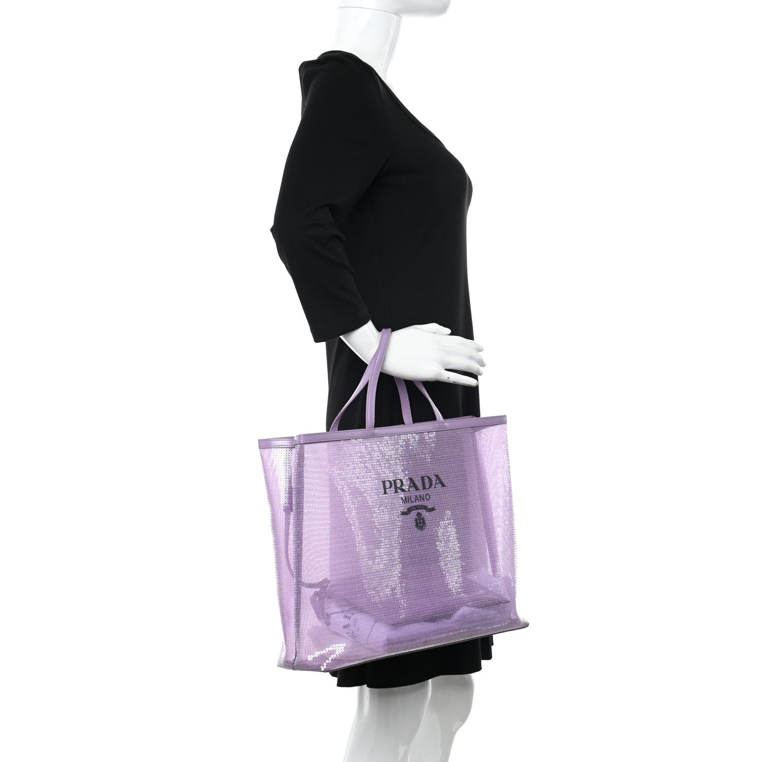 Prada Mesh Paillettes Spazzolato Logo Shopping Tote Lilium 2 of 14