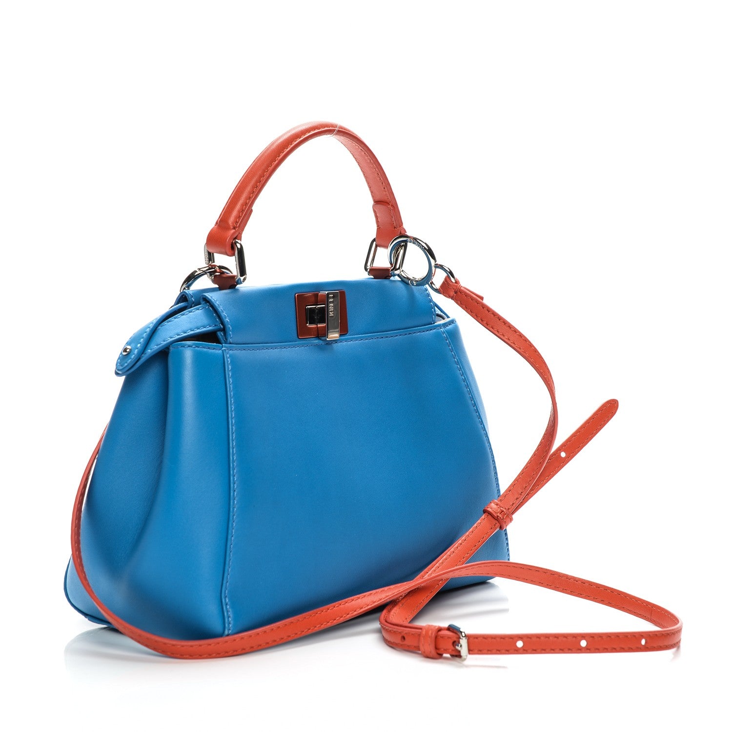 Fendi Nappa Colorblock Mini Peekaboo Iconic Satchel Blue Royal Papavero Cuoio 3 of 6