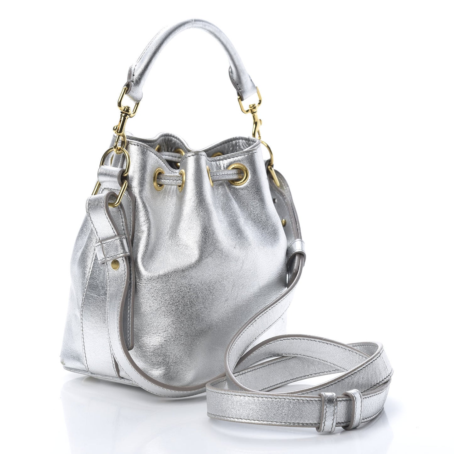 Metallic Calfskin Small Emmanuelle Bucket Bag Silver