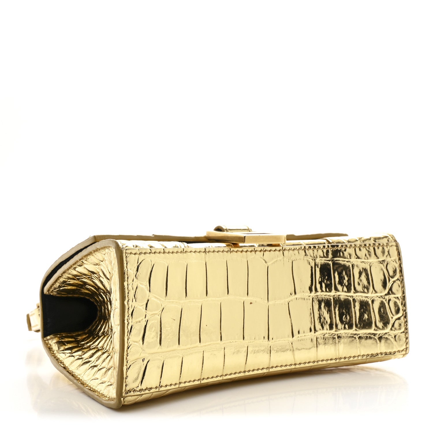 Balenciaga Metallic Calfskin Crocodile Embossed Hourglass Top Handle Bag XS Gold 4 of 12