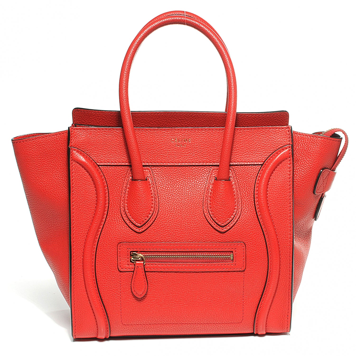 Celine Drummed Leather Micro Luggage Coquelicot 1 of 12