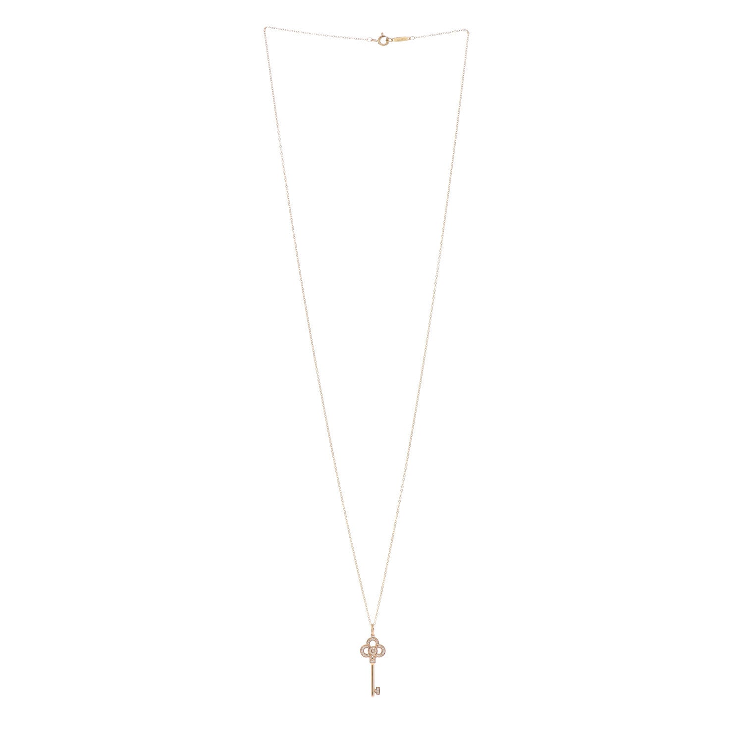 Tiffany 18K Rose Gold Diamond Mini Crown Key Pendant Necklace 3 of 5