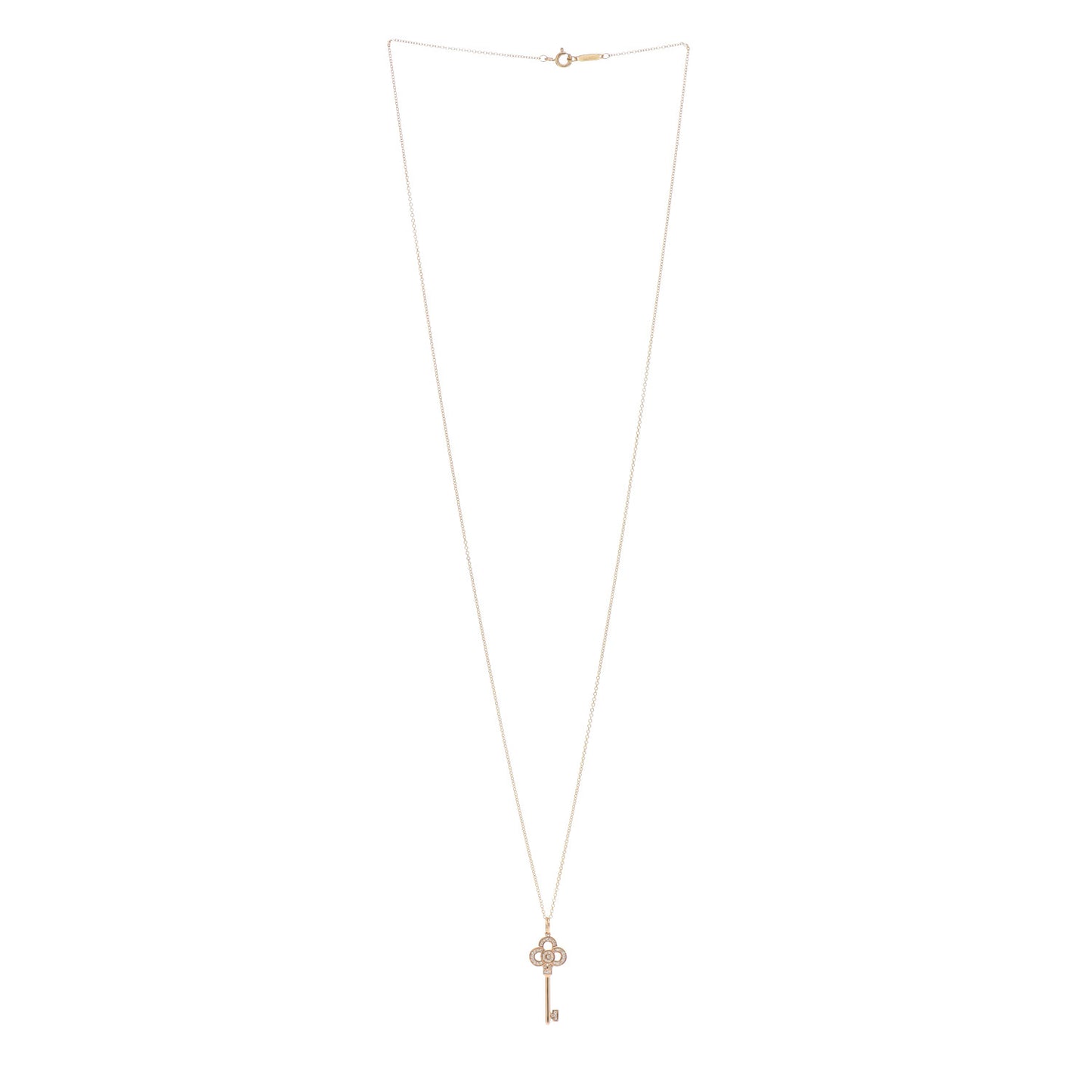 18K Rose Yellow Gold Diamond Mini Crown Key Pendant Necklace