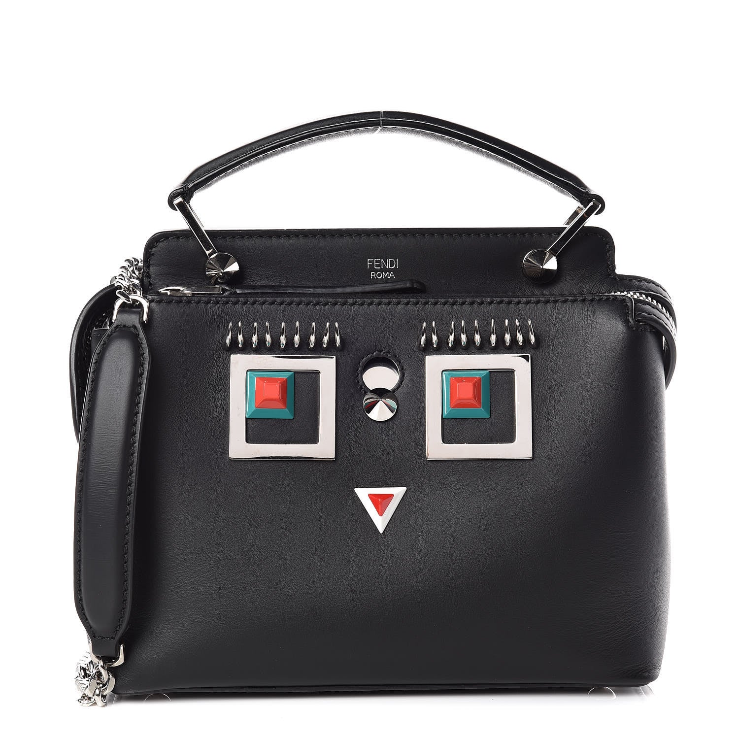 Fendi Vitello Baltico Hypnoteyes Studded Small Dotcom Click Chain Satchel Black 1 of 15