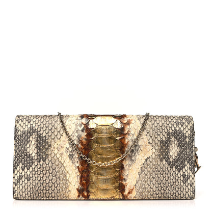 Christian Dior Metallic Snakeskin Lady Dior Croisiere Chain Clutch Beige Gold 1 of 10