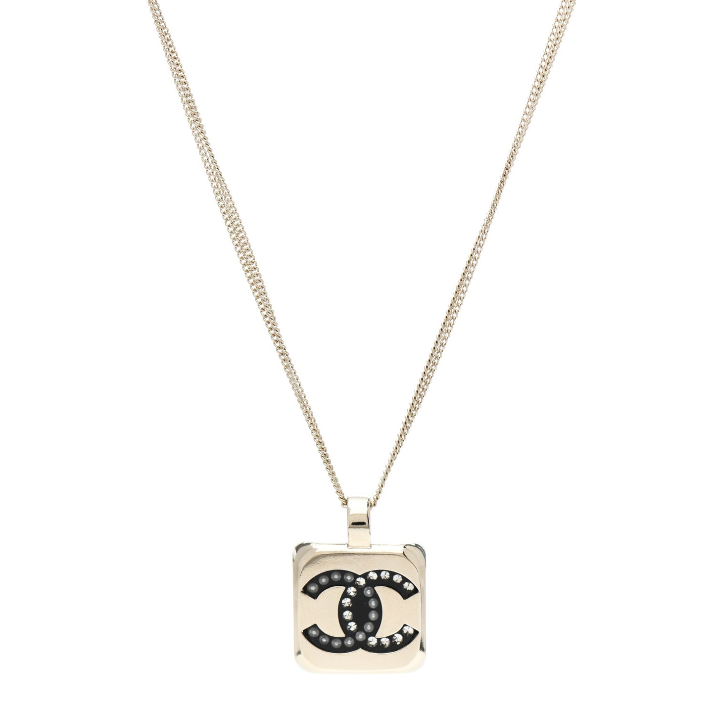 Crystal CC Square Pendant Necklace Gold