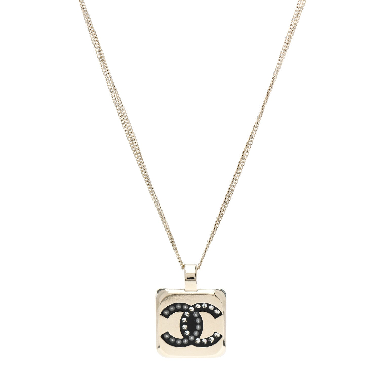 Chanel Crystal CC Square Pendant Necklace Gold 1 of 4