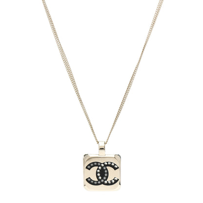 Chanel Crystal CC Square Pendant Necklace Gold 1 of 4