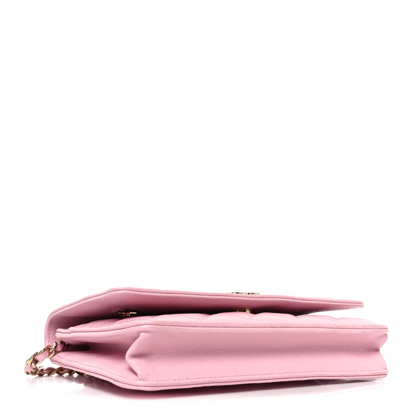 Caviar Quilted Textured CC Wallet on Chain WOC Light Pink