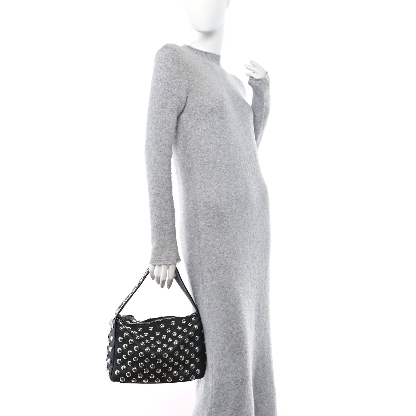 Pebbled Sport Calfskin Studded Elena Black