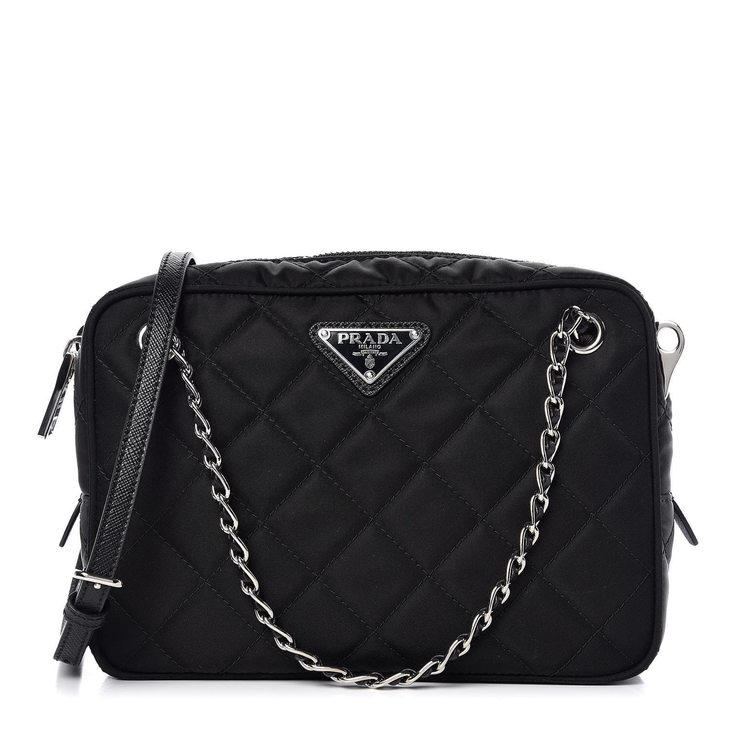 Nylon Tessuto Impuntu Quilted Bandoliera Crossbody Bag Black