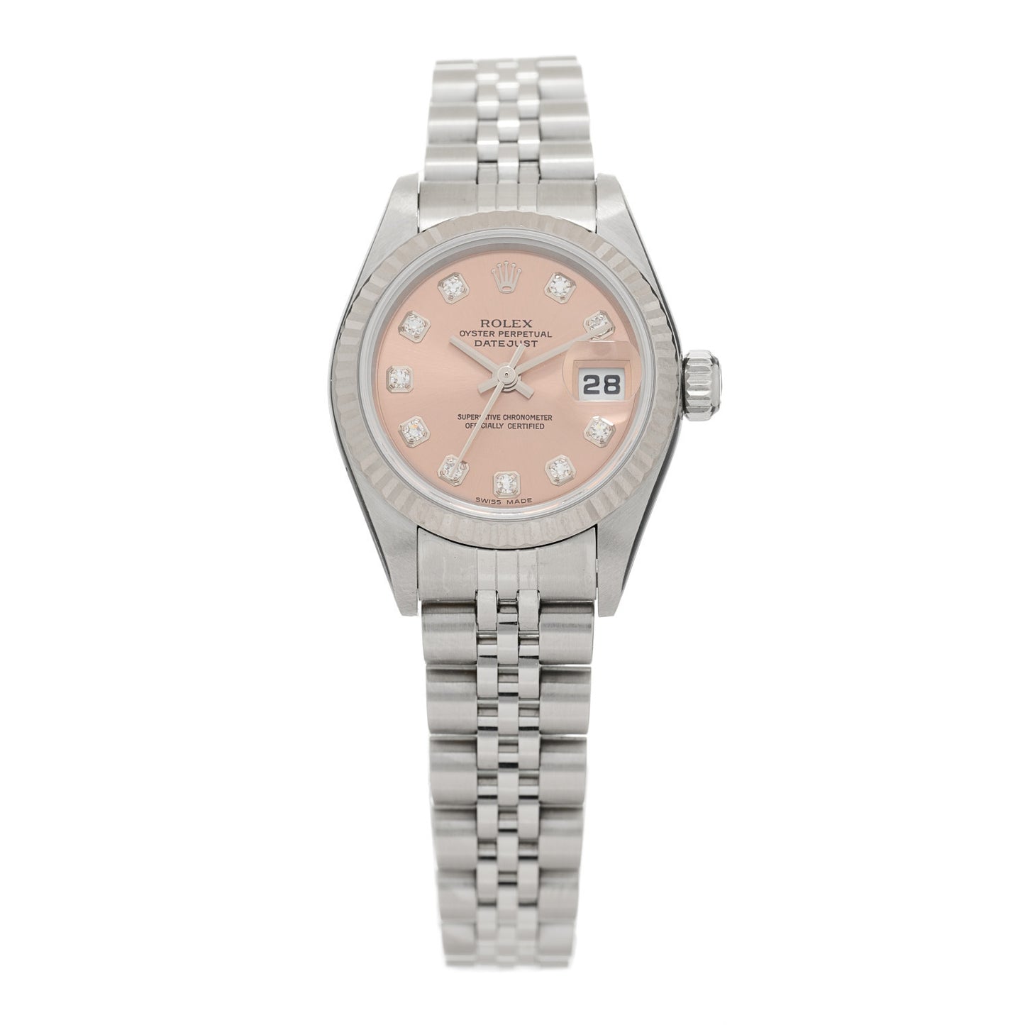 Stainless Steel 18K White Gold Diamond 26mm Oyster Perpetual Datejust Watch Pink 79174