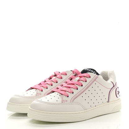 Chanel Calfskin Womens Logo Sneakers 37.5 White Pink 3 of 9