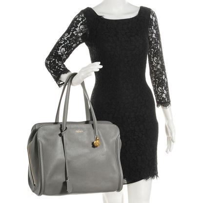 Alexander McQueen Pebbled Calfskin Skull Padlock Zip Around Tote Grey 2 of 9