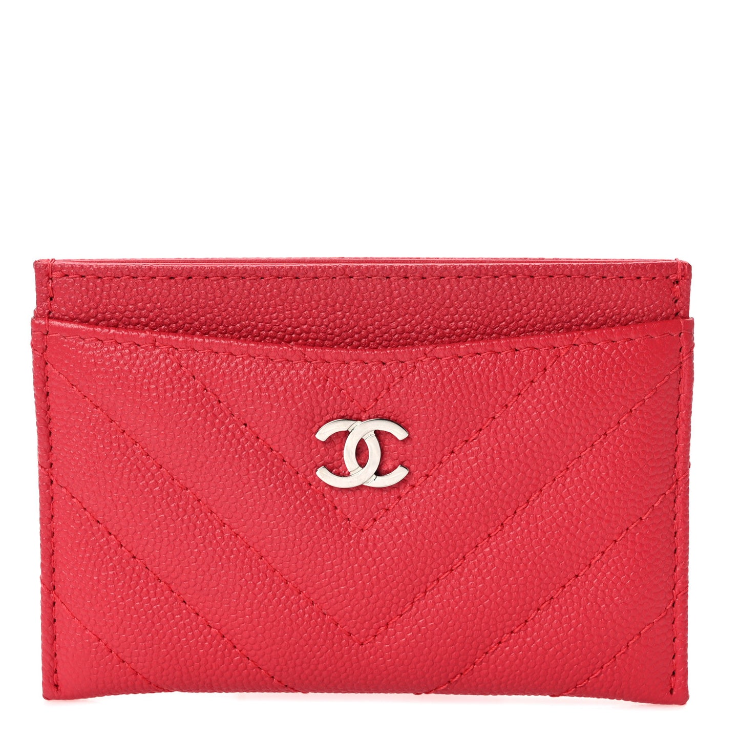 Caviar Chevron Quilted Card Holder Light Red