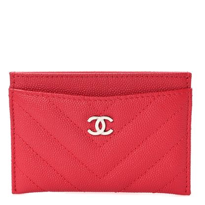 Chanel Caviar Chevron Quilted Card Holder Light Red 1 of 8