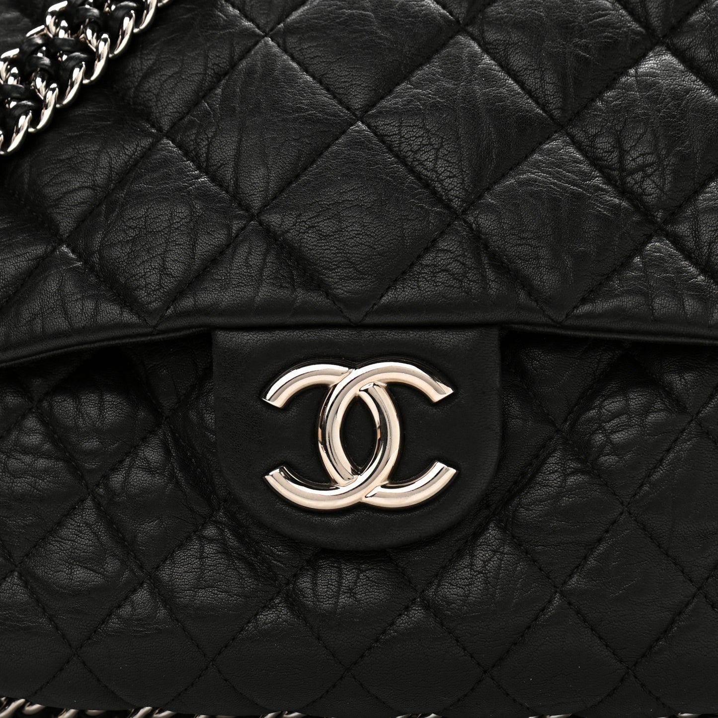 Washed Lambskin Quilted Maxi Chain Around Flap Black