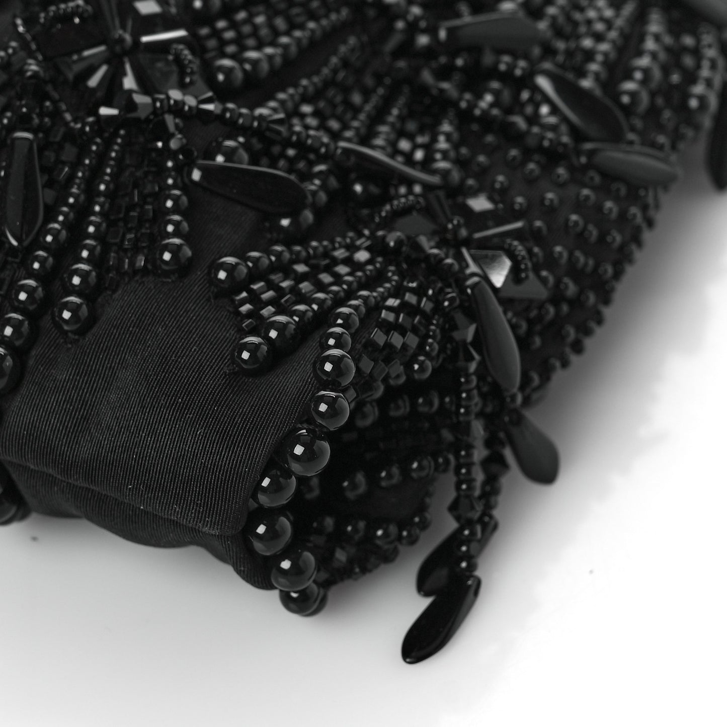 Satin Bead Embellished Callie Fringe Tassel Chain Evening Bag Black