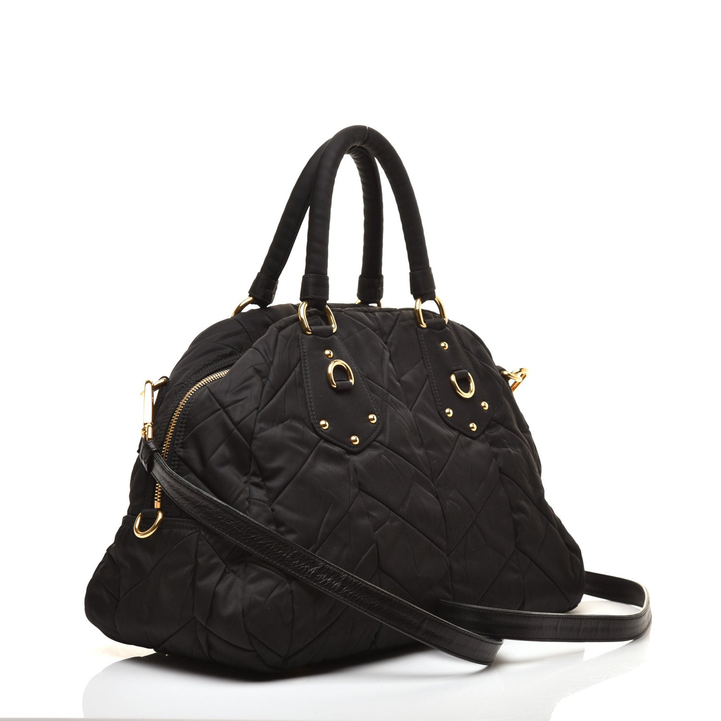 Nylon Chevron Quilted Dome Satchel Black
