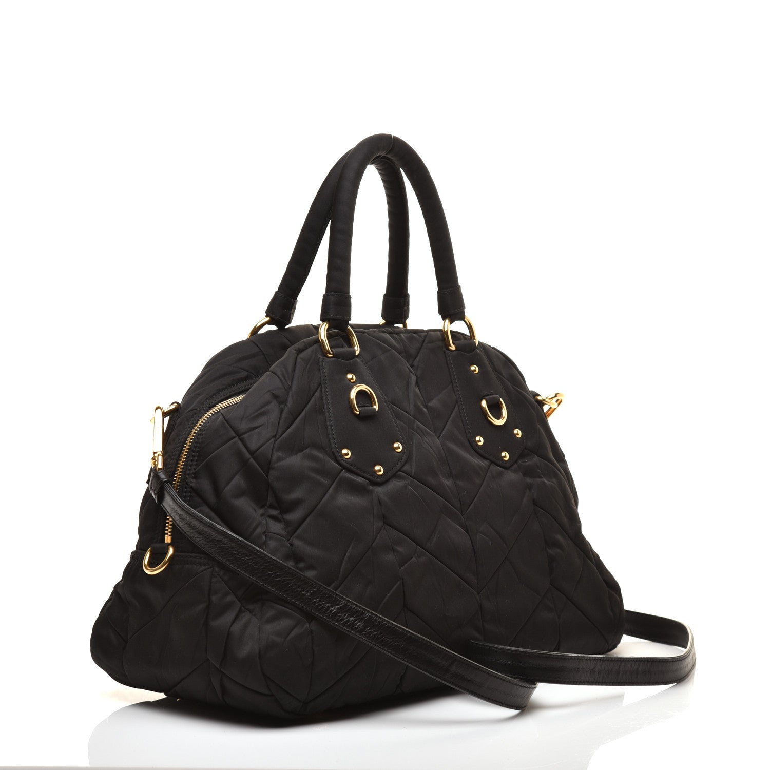 Prada Nylon Chevron Quilted Dome Satchel Black 5 of 8