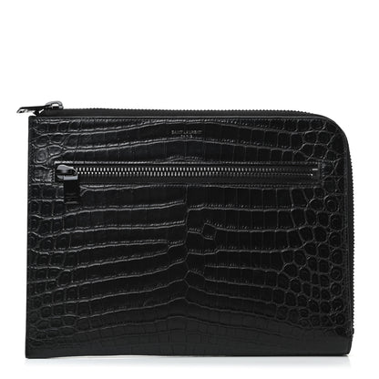 Saint Laurent Calfskin Crocodile Embossed iPad Case Black 1 of 7