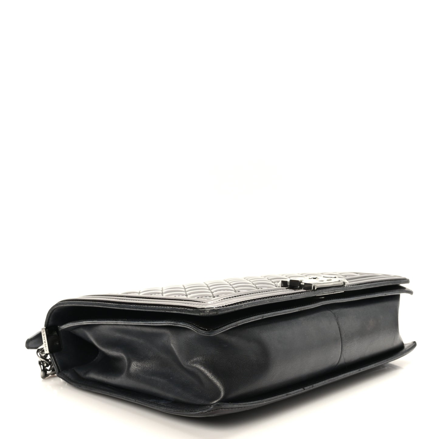 Patent Quilted Large Boy Flap Black