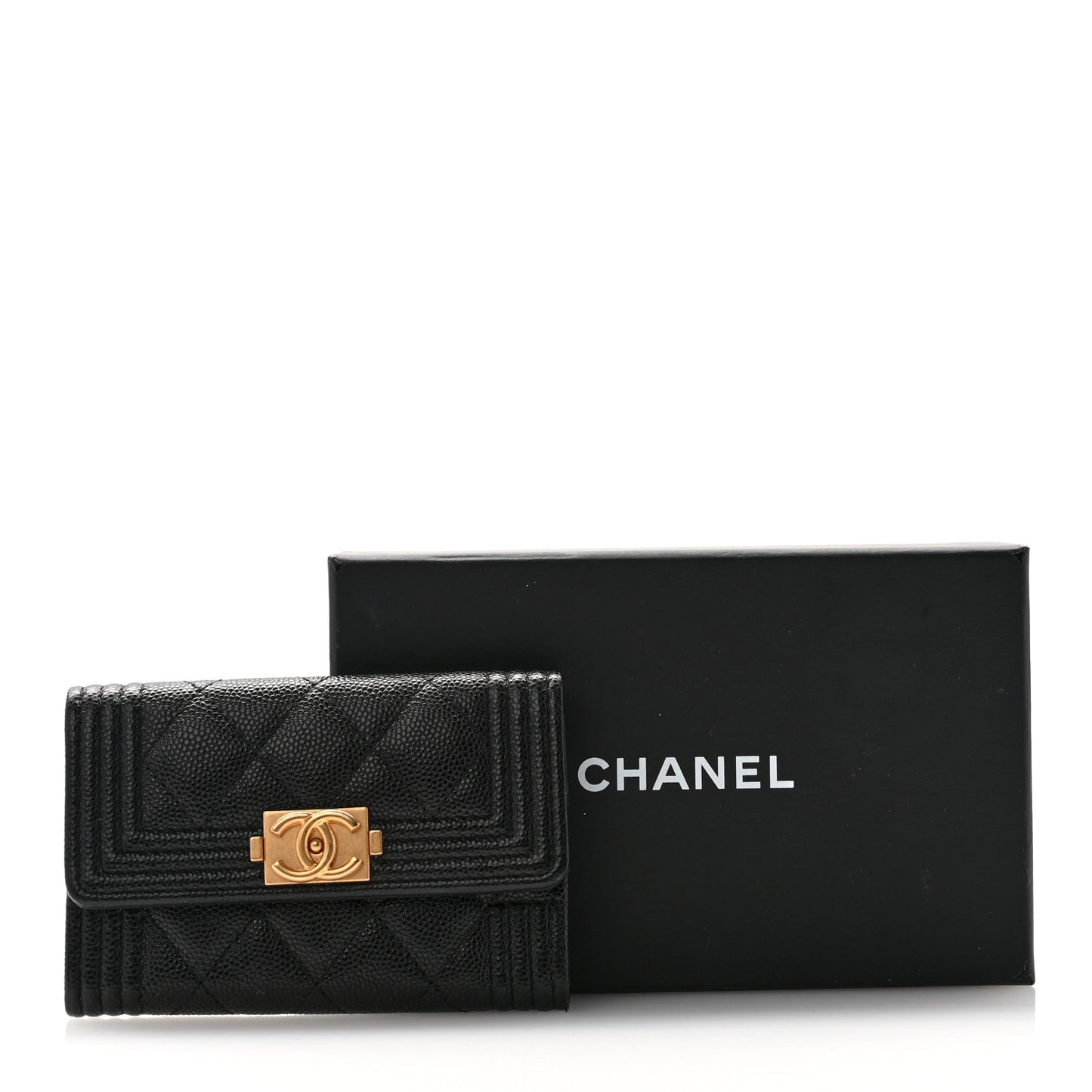 Caviar Quilted Boy Flap Card Holder Black
