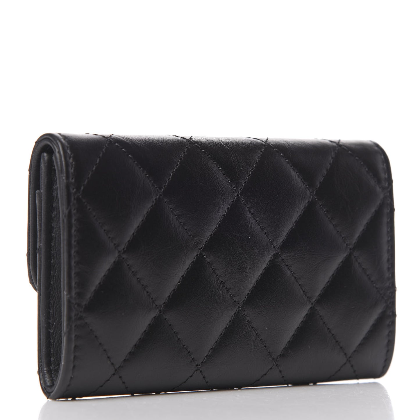 Aged Calfskin Quilted Reissue Flap Card Holder Black